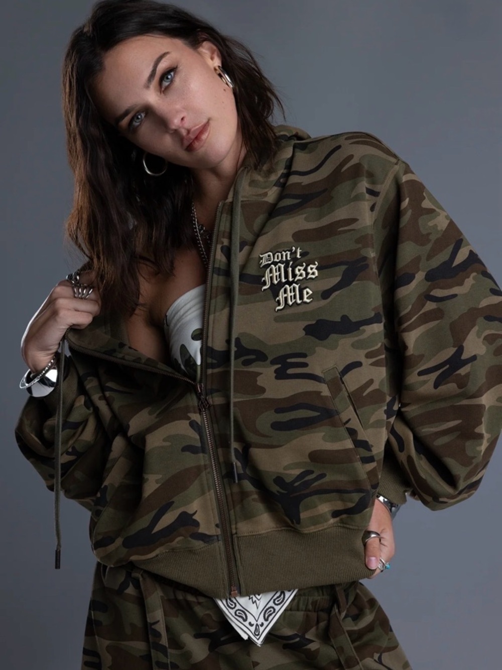 Miss Me Olive & Brown Camo Zip-Up Hoodie
